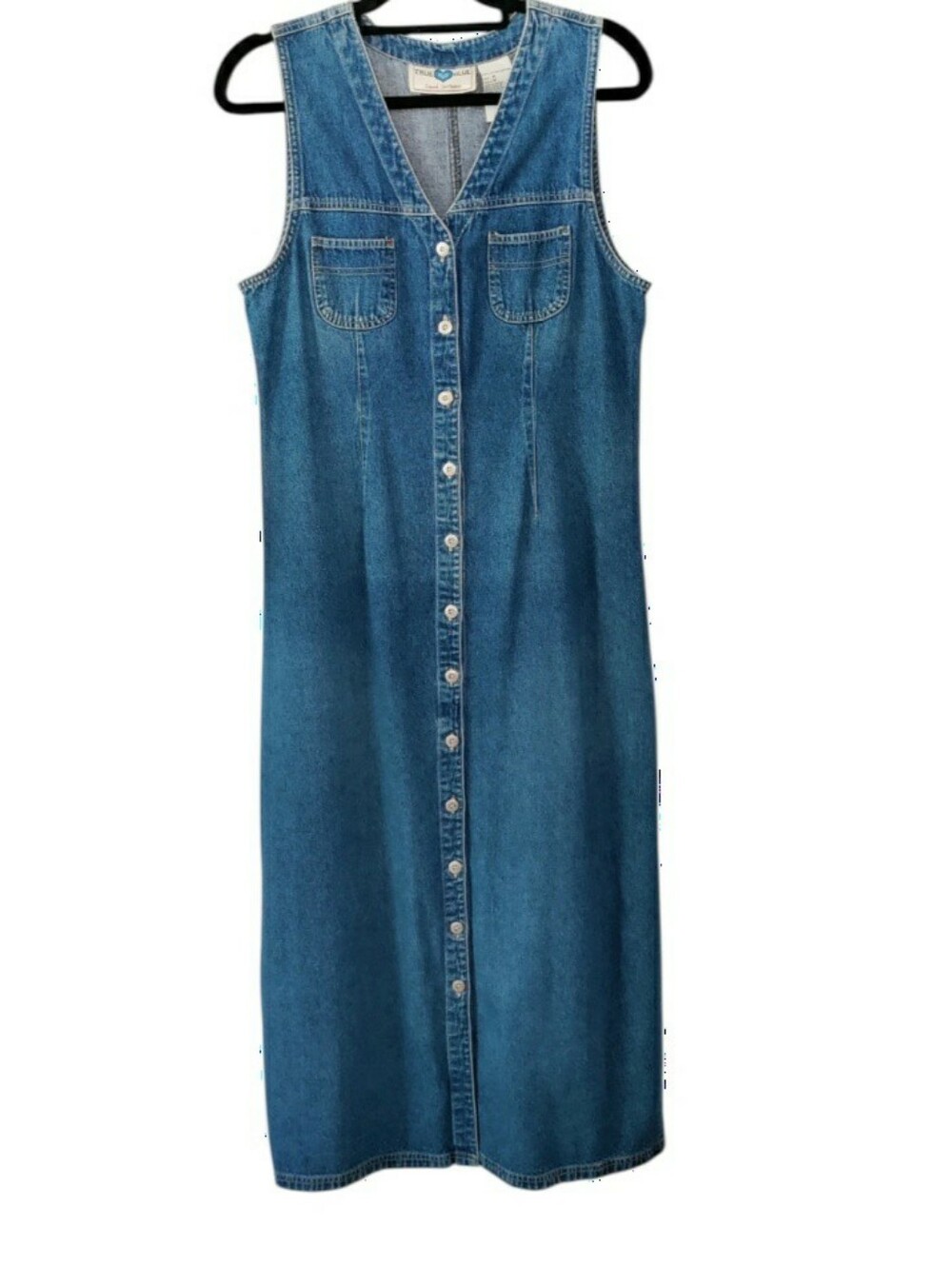 Vintage Blue Jean Jumper Dress Maxi Button Teacher Cottagecore